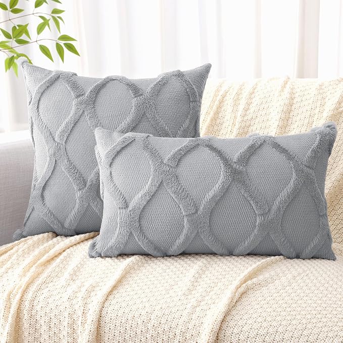 decorUhome Throw Pillow Covers 24x24 Inch Set of 2, Soft Plush Faux Fur Wool - Image 4