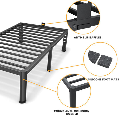 superay 14 inch twin metal bed frame with, side view