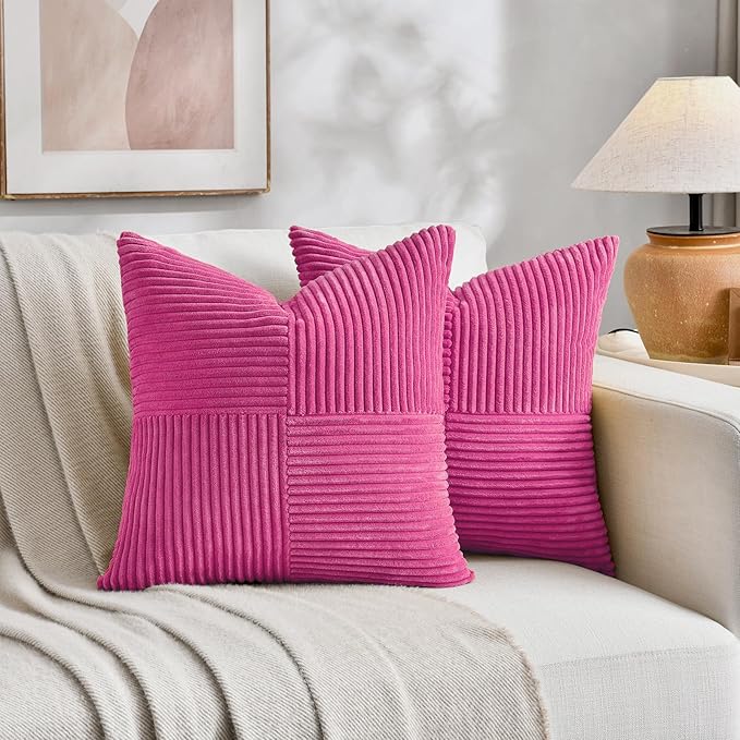 Fancy Homi 2 Packs Hot Pink Decorative Throw Pillow Covers 22x22 Inch - Image 5