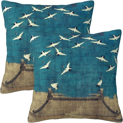 Blue Vintage Chinoiserie Bird Throw Pillow Covers 18x18 Inch Set of 2 Farmhouse by Unknown