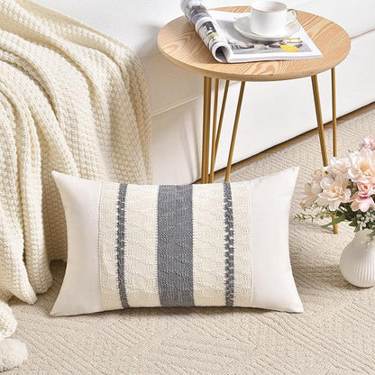 Fancy Homi Set of 2 Neutral Grey Farmhouse Long Lumbar Decorative Throw Pillow - Image 2
