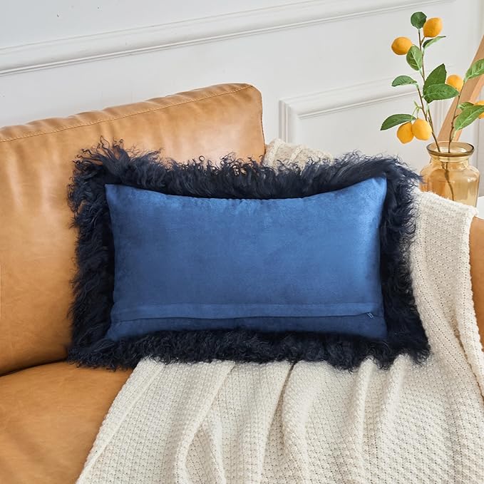 Genuine Mongolian Lamb Fur Pillow Cover – 12"x20" Rectangular Cushion Case – - Image 5