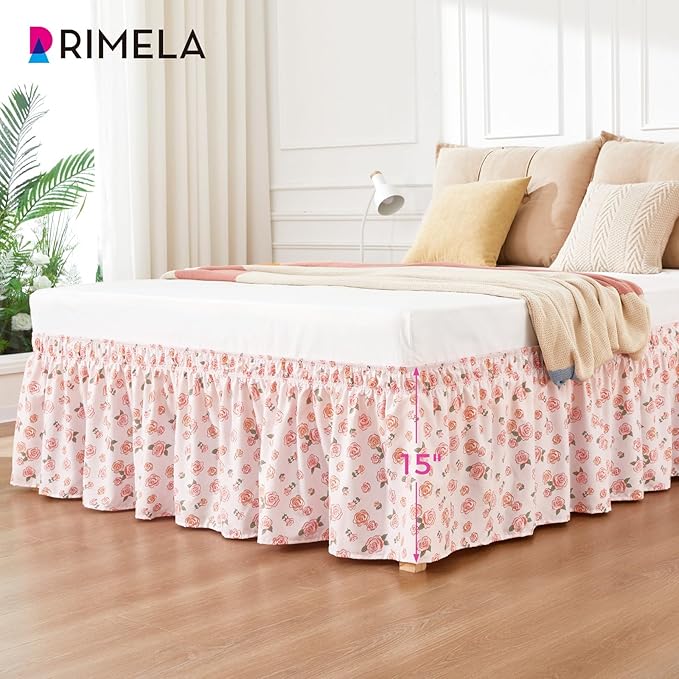 RIMELA Pastel Rose Bed Skirt Queen Size 15 Inch Drop, Elastic Bed Skirting - Image 4