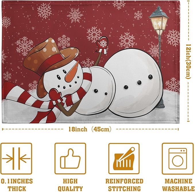 Red Snowman Snowflake Christmas Placemats Set of 4 Seasonal Winter Linen Table - Image 4