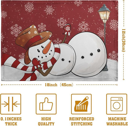 Red Snowman Snowflake Christmas Placemats Set of 4 Seasonal Winter Linen Table - Image 4