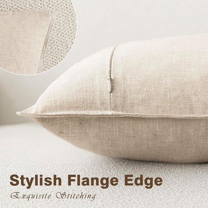 Foindtower Pack of 2, Decorative Linen Soild Throw Pillow Covers Soft Accent Cushion Case Boho Farmhouse Neutral Pillowcase for Couch Sofa Bedroom Living Room Home Decor 20 x 20 Inch Natural Beige