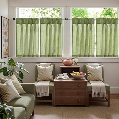 jinchan Linen Pinch Pleated Kitchen Curtains 36 Inch 2 Panels, Natural Linen - Image 8