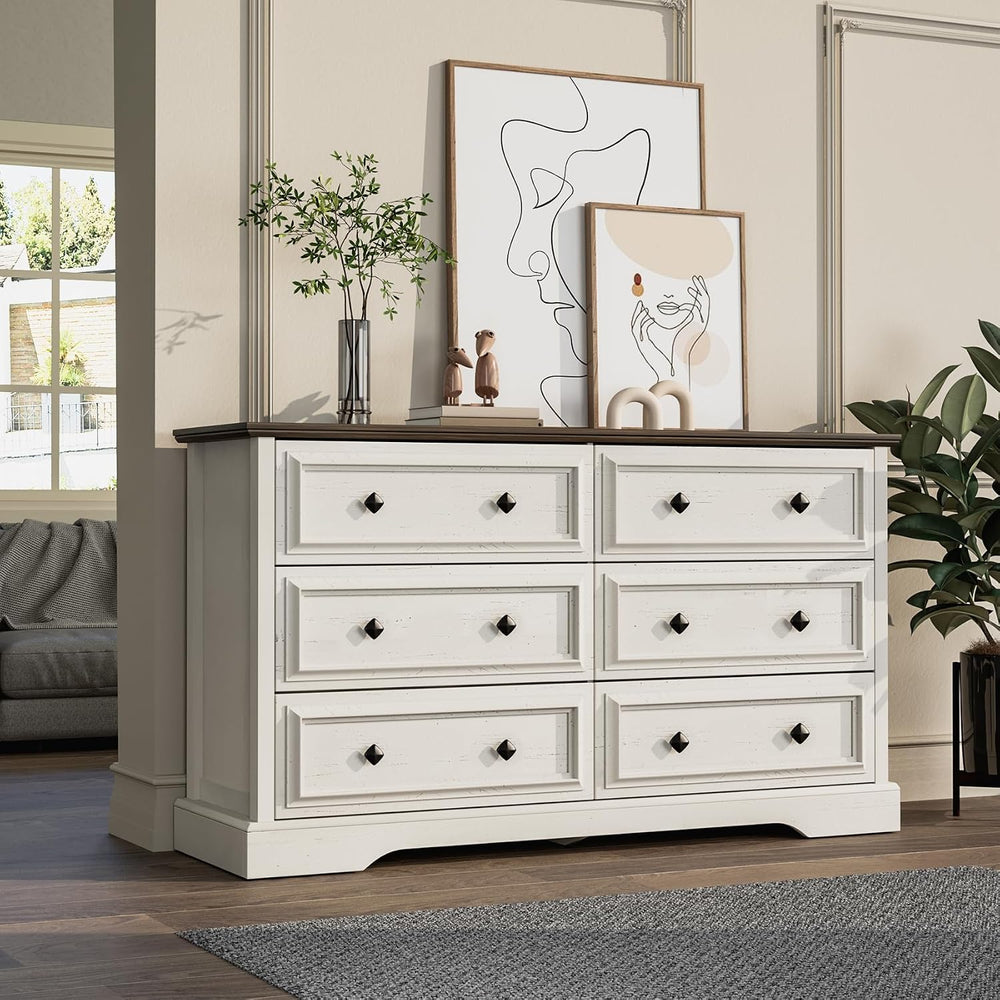 VVFLU Farmhouse 6 Drawer Dresser for Bedroom, 54" Wide Wood Dresser with...