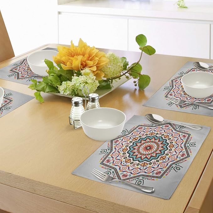 Ambesonne Tribal Place Mats Set of 4, Abstract Style Themed Boho Sun Pattern - Image 4