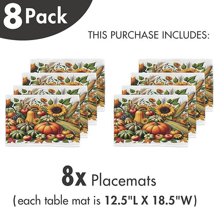 Ambesonne Fall Place Mats Set of 8, Pumpkins Apples and Sunflowers Harvest Time - Image 7