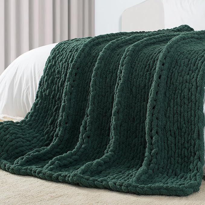 Carriediosa Chunky Knit Throw Blanket 50" X 60", 100% Hand Made Large Chenille by Carriediosa