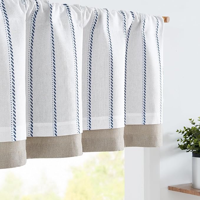 jinchan Nautical Striped Linen Curtain 18 Inch Farmhouse Room Darkening Kitchen by JINCHAN