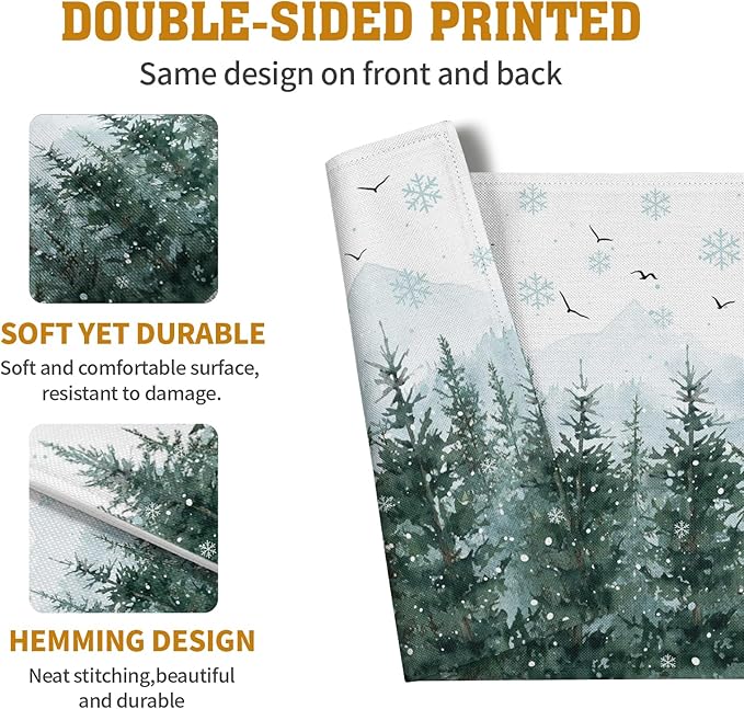 Winter Pine Tree Snowflake Placemats Set of 4 Christmas Snow Green Forest Place - Image 5
