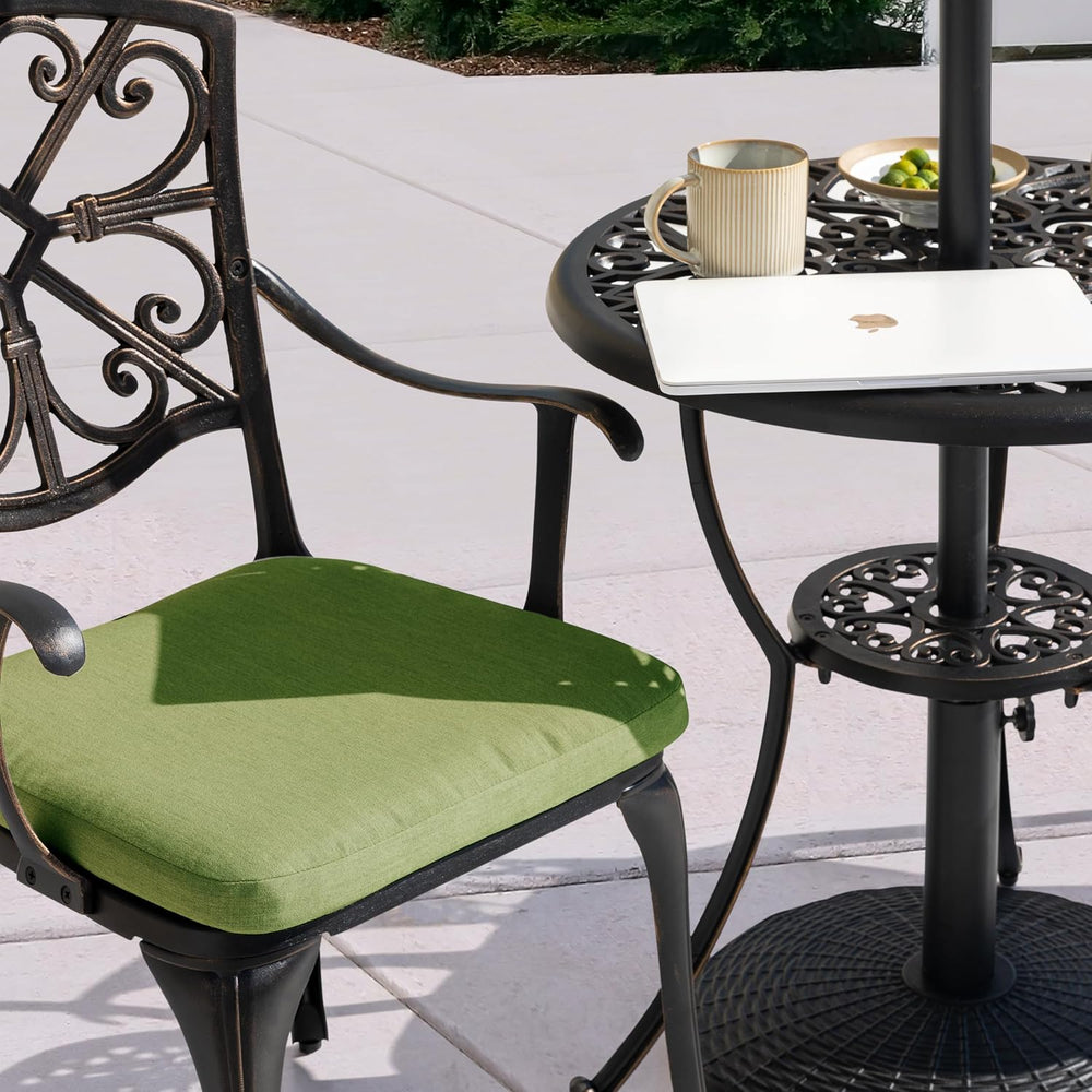 NUU GARDEN 3-Piece Outdoor Bistro Set with Cushions, Round 24 Inch Cast Alumi...