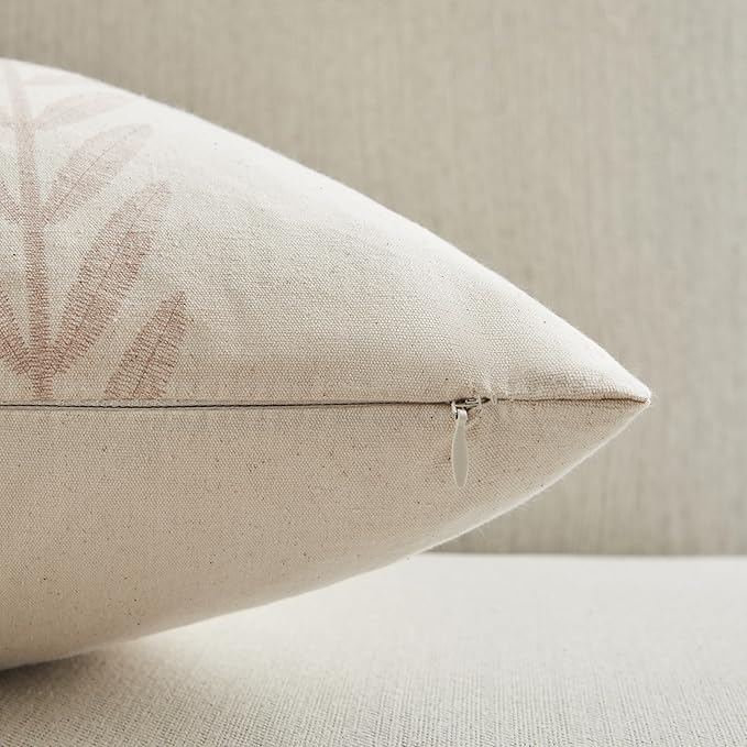100% Cotton Farmhouse Leaves Throw Pillow Covers Set of 2, 22x22 Inch Mixed - Image 3