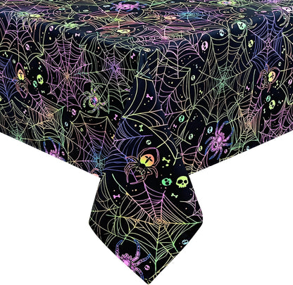 FRAMICS Halloween Tablecloth, Blacklight Table Cloth, Black Spider Web Table Cloth, UV Reactive Table Cover, Waterproof for Halloween Party Kitchen Dining Room Holiday Decor, Rectangle, 60x120 Inch