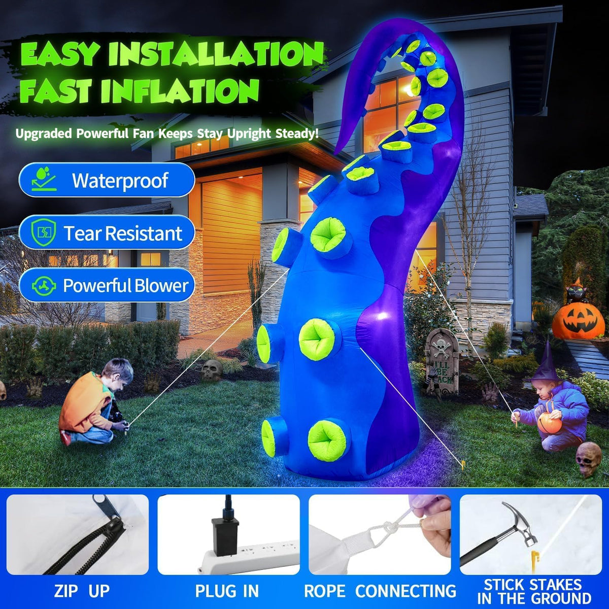 1PCS 14FT Giant Halloween Inflatables Octopus Tentacles, Huge Halloween Decorations Outdoor Build-in LED Lights Vivid Spooky Blow Up Yard Decoration Large Blowups Holiday Lawn Party Yard -Style D