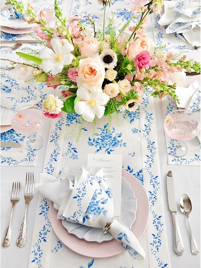 Solino Home Blue Floral Print Table Runner 36 inch - Image 9