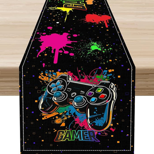 Gaming Table Runner, Kids Themed Game Controller Colorful Gamer Table Scarf by Unknown