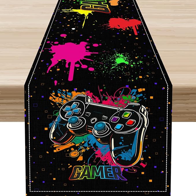 Gaming Table Runner, Kids Themed Game Controller Colorful Gamer Table Scarf by Unknown