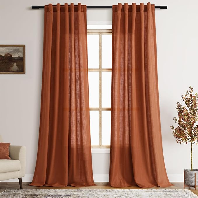 Terracotta Linen Textured 96 Inch Curtains 2 Panel Set Back Tab Rod Pocket by Nanspring