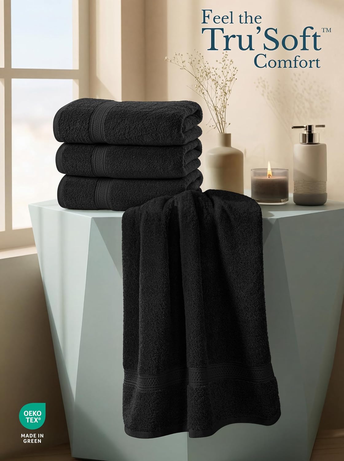utopia towels 4 pack premium bath towels, 27x54, side view