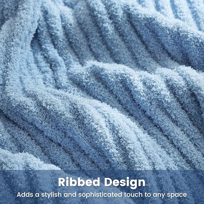 Snuggle Sac Fluffy Ribbed Blue Bedding Blanket Twin Size, Soft Luxurious Knit - Image 7