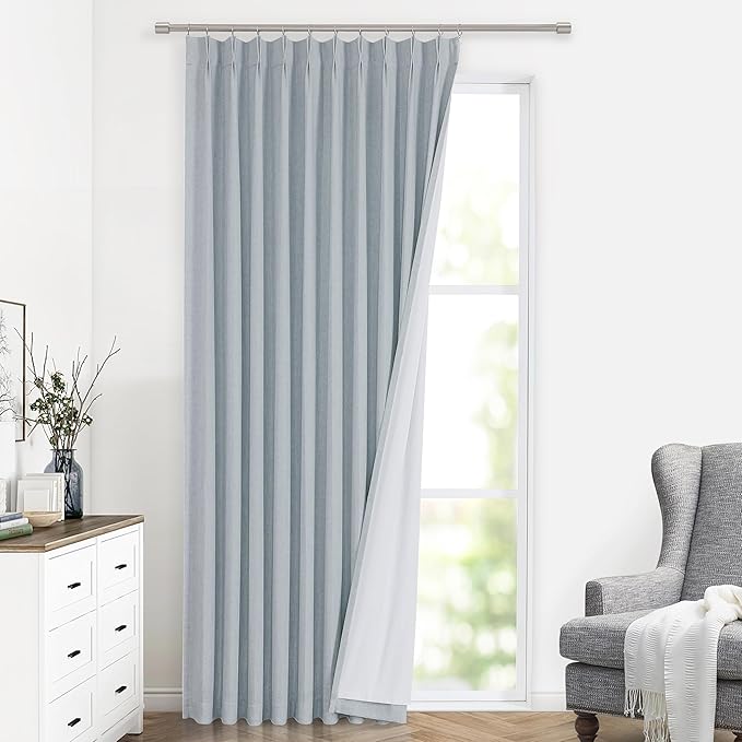 Vision Home Blue Fog Pinch Pleated Full Blackout Curtains Linen Blended Room by VisionHome