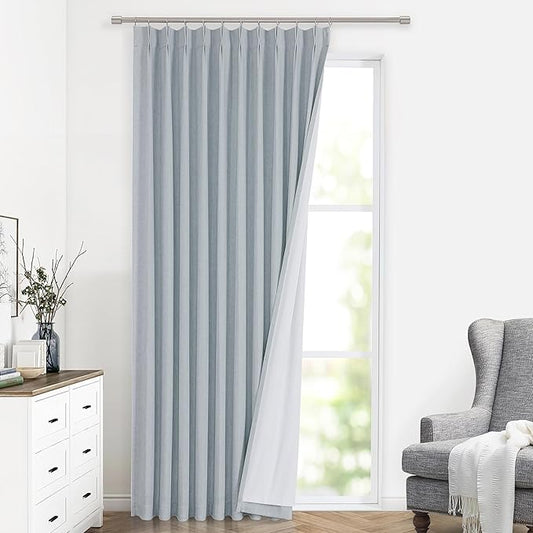 Vision Home Blue Fog Pinch Pleated Full Blackout Curtains Linen Blended Room by VisionHome