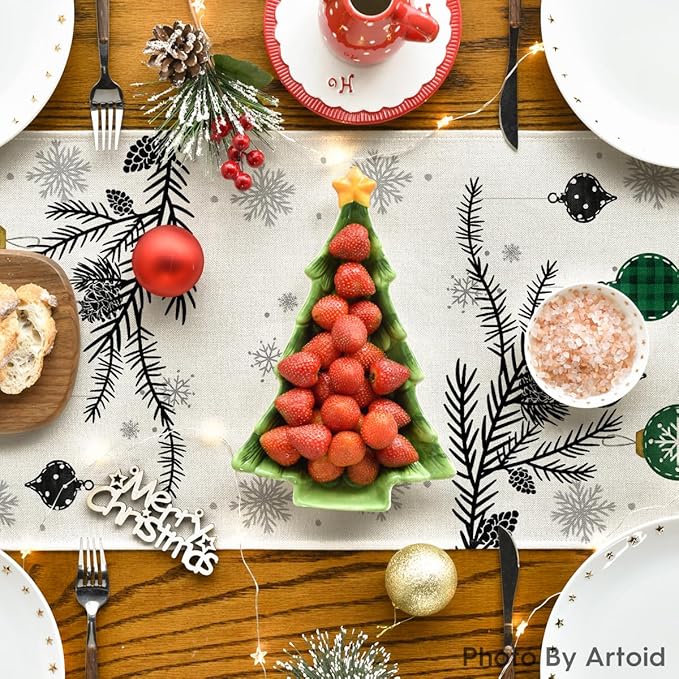 Artoid Mode Green Pine Trees Snowflake Merry Christmas Table Runner, Winter - Image 4