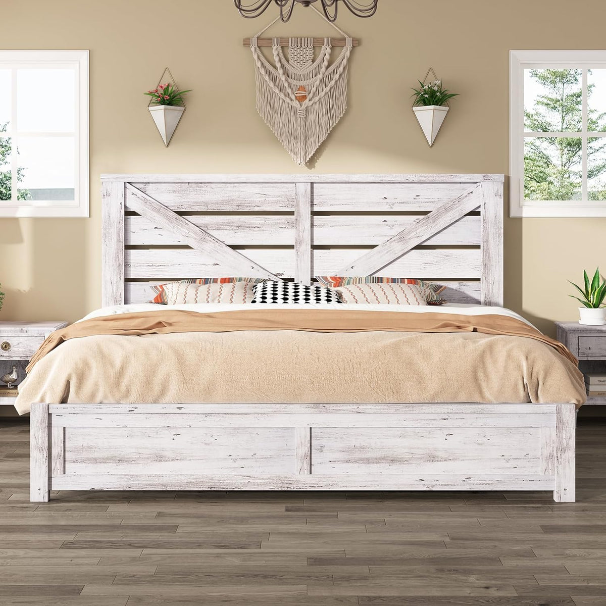 amerlife farmhouse king size bed frame with 49.2"barn, close-up detail