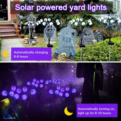 Solar Eyeball Lights for Halloween 32 Purple LED Swaying Firefly Lights Waterproof Outdoor Stake Lights for Yard Garden Lawn Patio 4 Pack