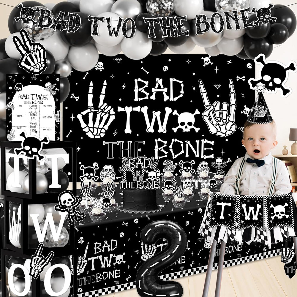 2nd Birthday Decorations for Boys, Bad Two The Bone Party Decorations with Ba...