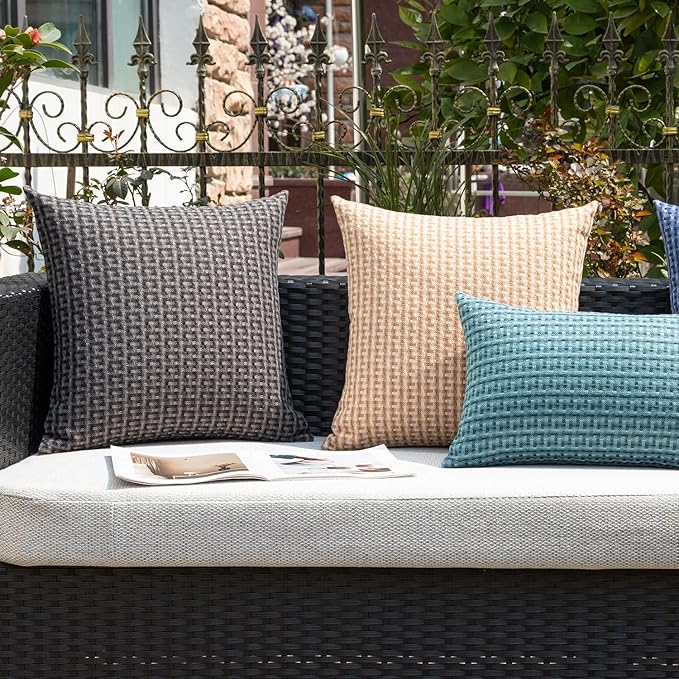 Kevin Textile Outdoor Waterproof Throw Pillow Covers Pack of 2 Weaving Texture - Image 6