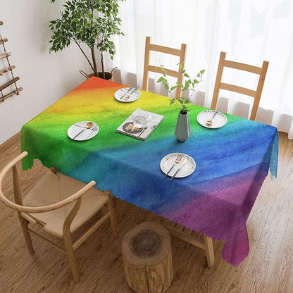 Rainbow Stripe Tablecloth Watercolor Rainbow Striped Boho Retro Colorful Table - Image 5