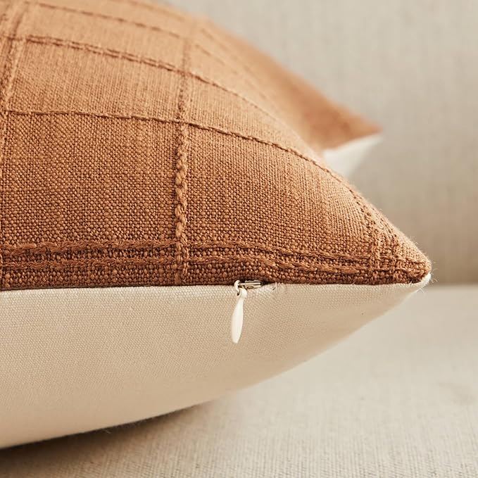 ZeeMart Linen Checked Lumbar Throw Pillow Covers Set of 2, 12x20 Inch - Image 3