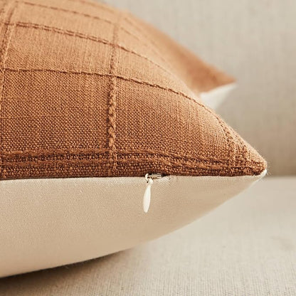 ZeeMart Linen Checked Lumbar Throw Pillow Covers Set of 2, 12x20 Inch - Image 3