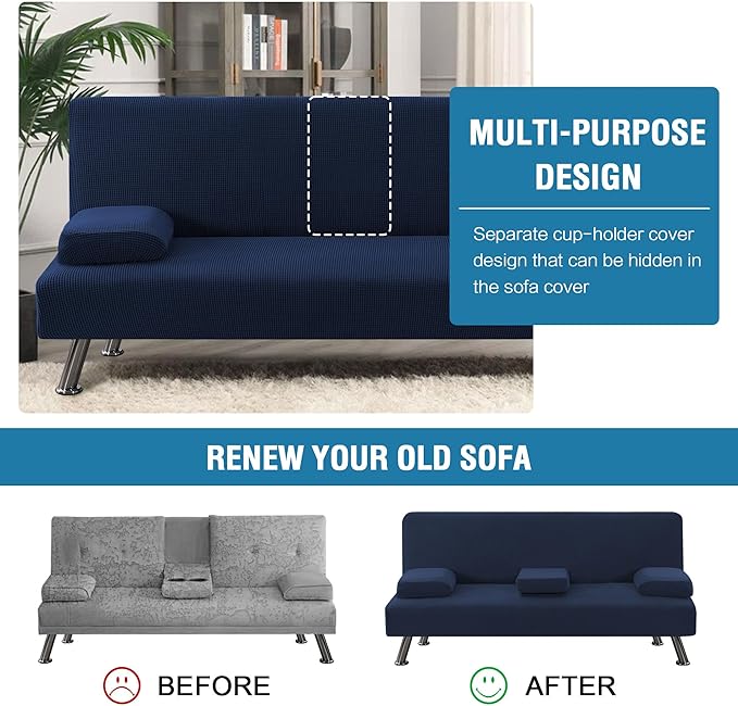 H.VERSAILTEX 4 Pieces Stretch Futon Covers Sofa Bed Slipcover - Image 5