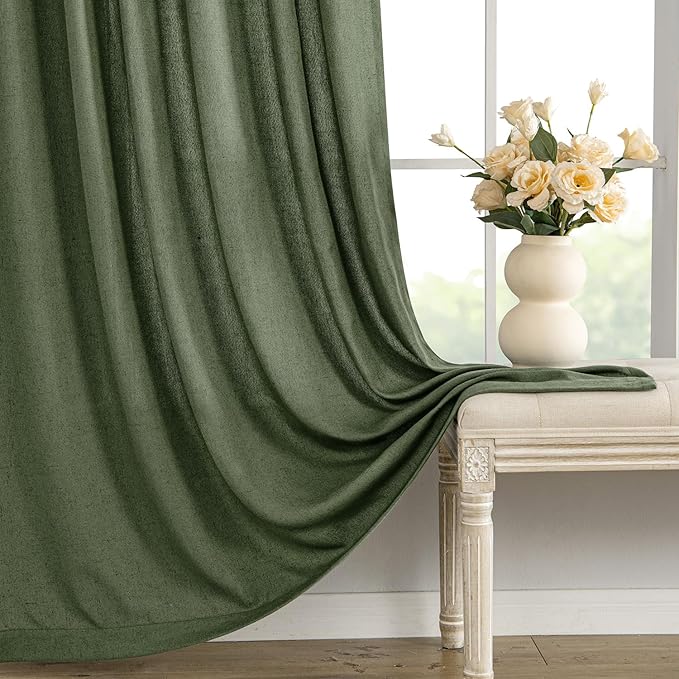 MIULEE Non-See-Through Privacy Linen Curtains 2 Panels, Olive Green Light - Image 8
