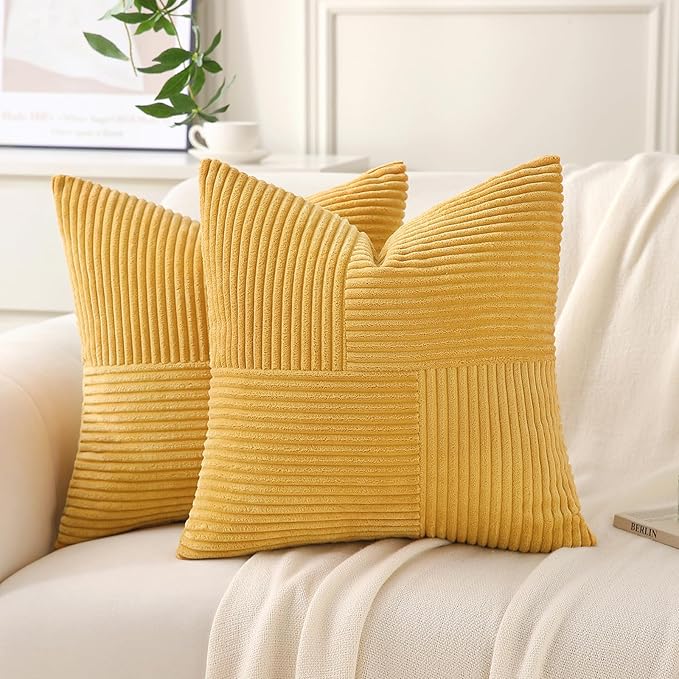 Yellow Throw Pillow Covers 18x18 inch, Farmhouse Home Decor, Boho Decorative by Unknown