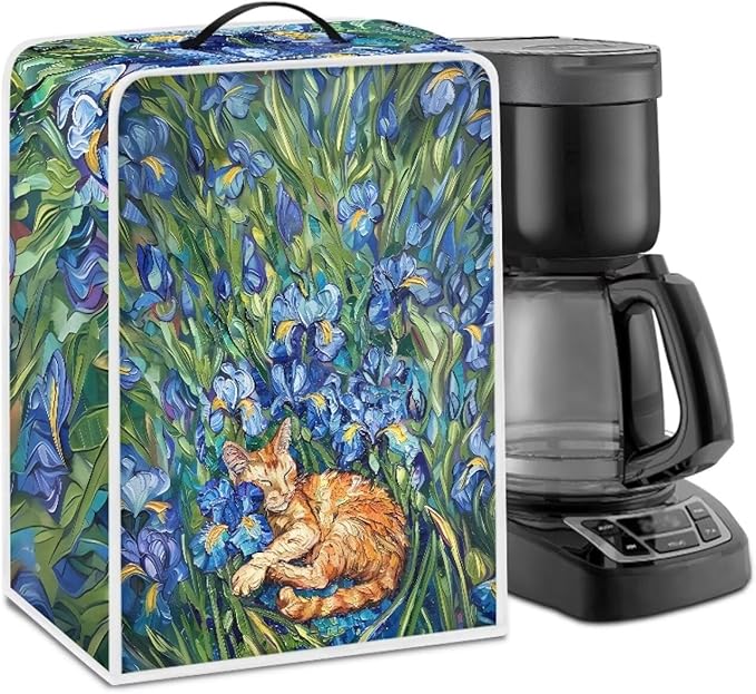 Cute Iris Cat Coffee Maker Cover – Dust Protection Stain Resistant Washable by PJHEQOXE