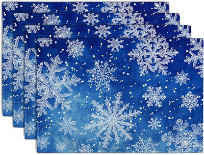 Winter Blue Snowflake Placemats Set of 4 Merry Christmas Snowflakes Linen by Wnoesat