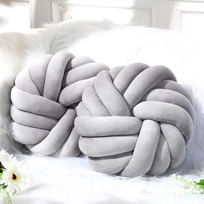 Fumete 2 Pcs 14 Inches Knot Pillow Round Throw Soft Plush Knot Ball Pillow by Fumete