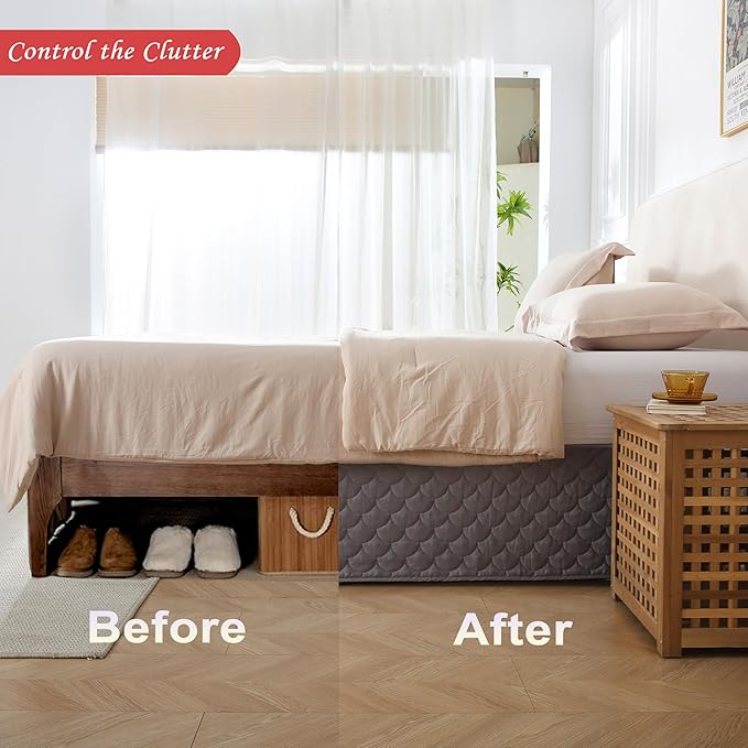 King Size Gray Bed Skirt with 14-Inch Drop, Easy Fit Wrap-Around Cover - Image 5