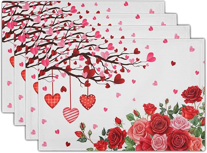 Giwawa Valentine's Day Placemats, Romantic Love Hearts Tree Branches Rose by Giwawa
