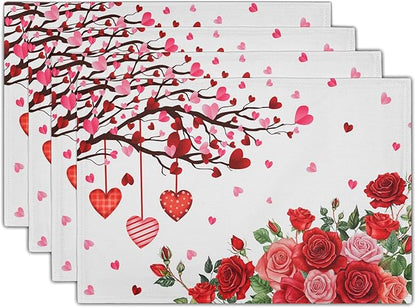 Giwawa Valentine's Day Placemats, Romantic Love Hearts Tree Branches Rose by Giwawa