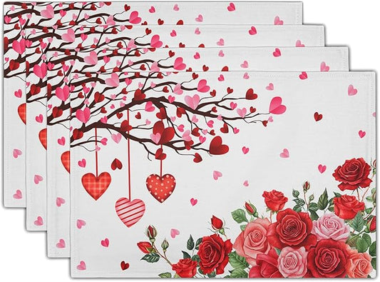 Giwawa Valentine's Day Placemats, Romantic Love Hearts Tree Branches Rose by Giwawa