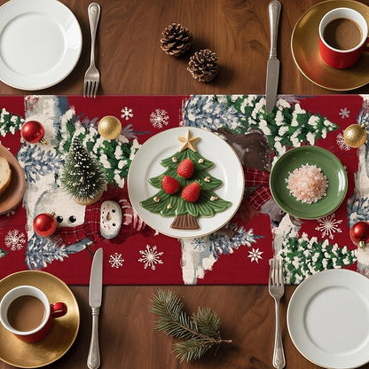 Artscope Reindeer Snowman Christmas Tree Table Runner, Xmas Winter Snowflakes - Image 7