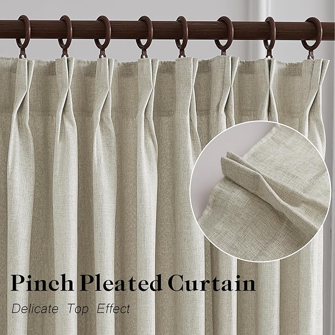 HUTO Extra Wide Pinch Pleated Semi Transparent Curtain, Flax Linen Privacy - Image 3