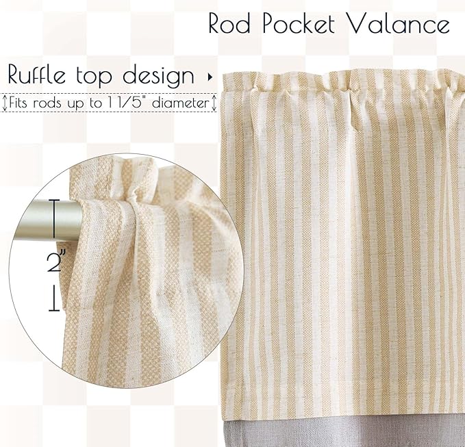 jinchan Linen Striped Valance for Windows 16 Inch Blackout Drapes for Small - Image 7